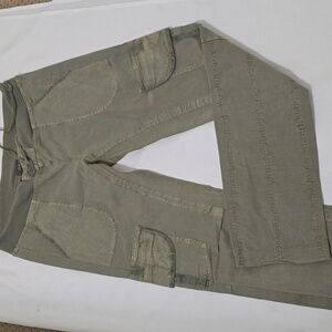 XCVI Green Utility Cargo Pants Small Ruched Cropped Cotton Stretch Casual Xs